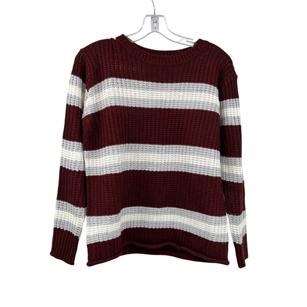 Pink Rose Womens Striped Knit Sweater Maroon/Multi Size Medium New